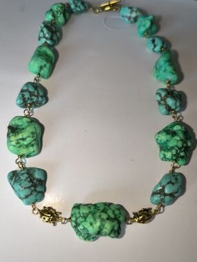 Two Colors Turquoise Green Lime Ladybugs Accents Bold Necklace